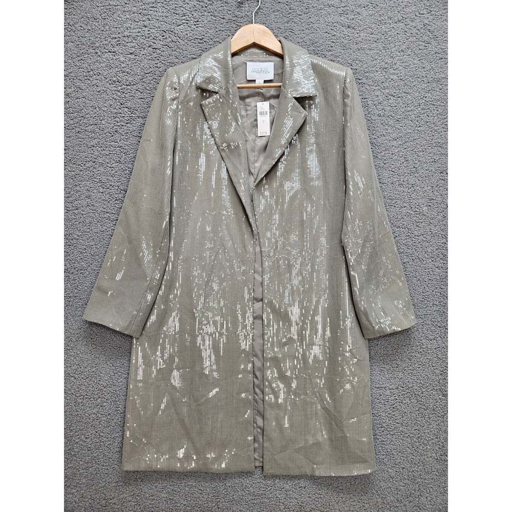 NWT Anthropologie Mare Mare Sequin Duster Coat S Grey Silver Sparkle Long Jacket
